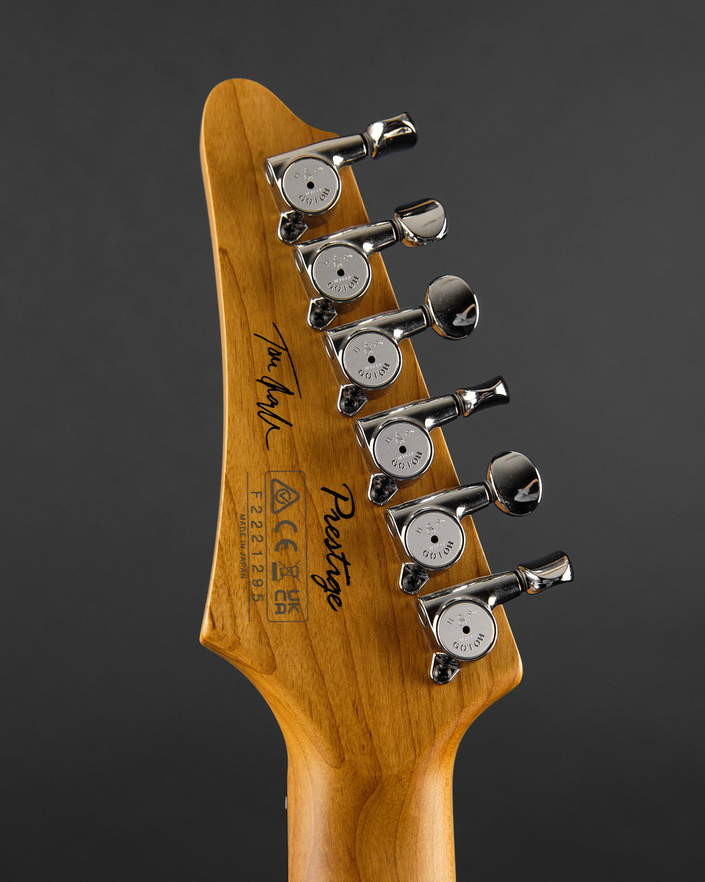 2022 Ibanez TQMS1 Tom Quayle AZ Celeste Blue - neck front | Replay Guitars