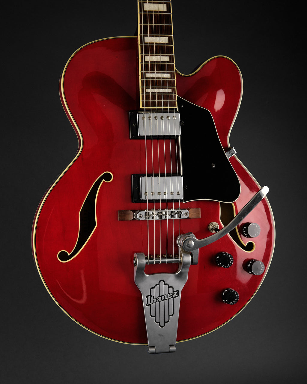 2003 Ibanez Artcore AFS-75T Transparent Cherry Red - body front | Replay Guitars