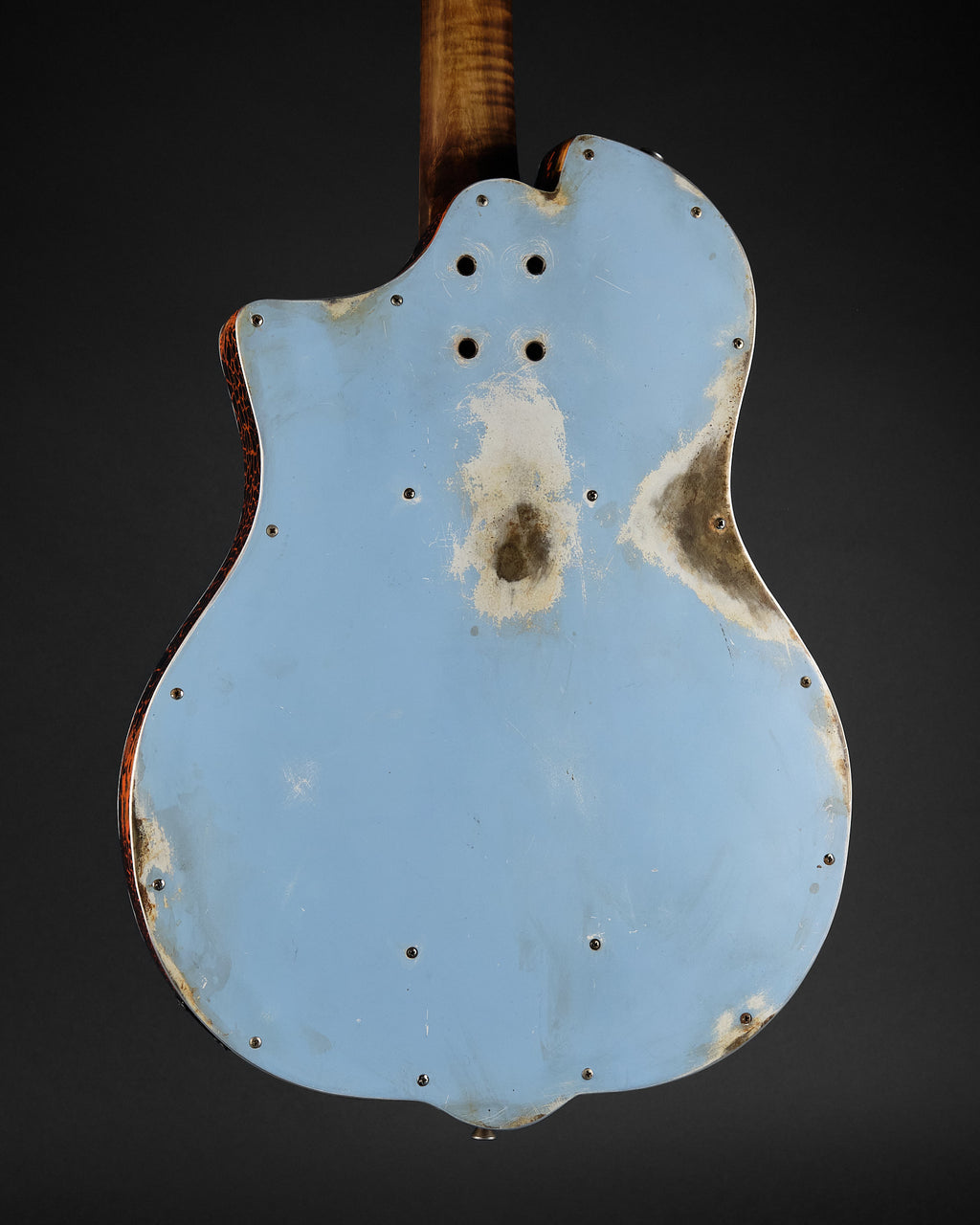 Sea Patrol Custom Guitars SP-38/57 Cutaway Resonator Aged Blue/Orange Crackle - body back | Replay Guitars