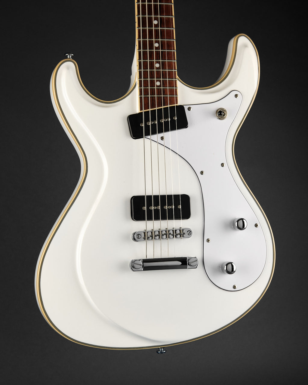 Eastwood Sidejack Baritone STD White on White (Second-Hand) - body front | Replay Guitars