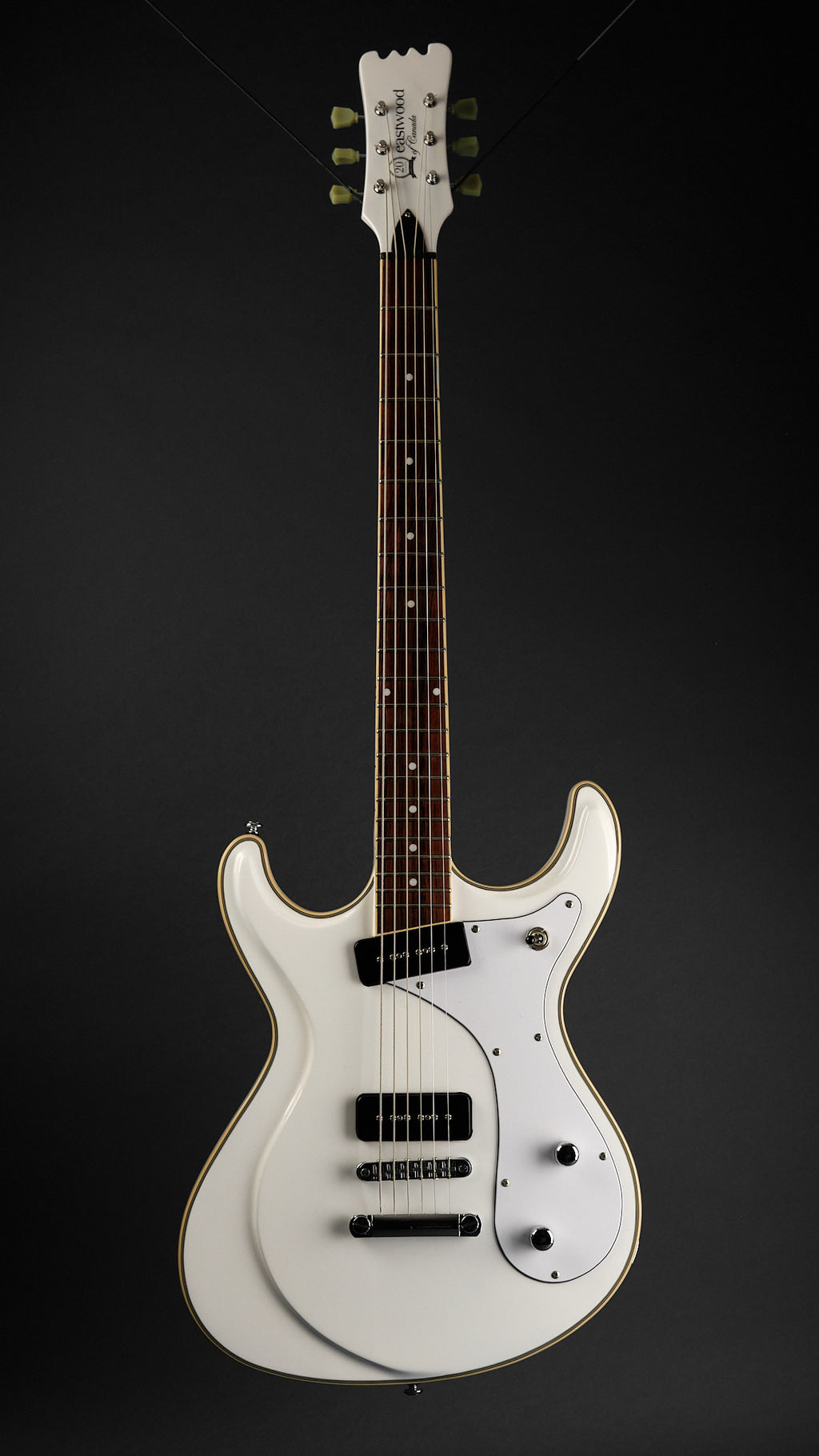 Eastwood Sidejack Baritone STD White on White (Second-Hand) - full front | Replay Guitars