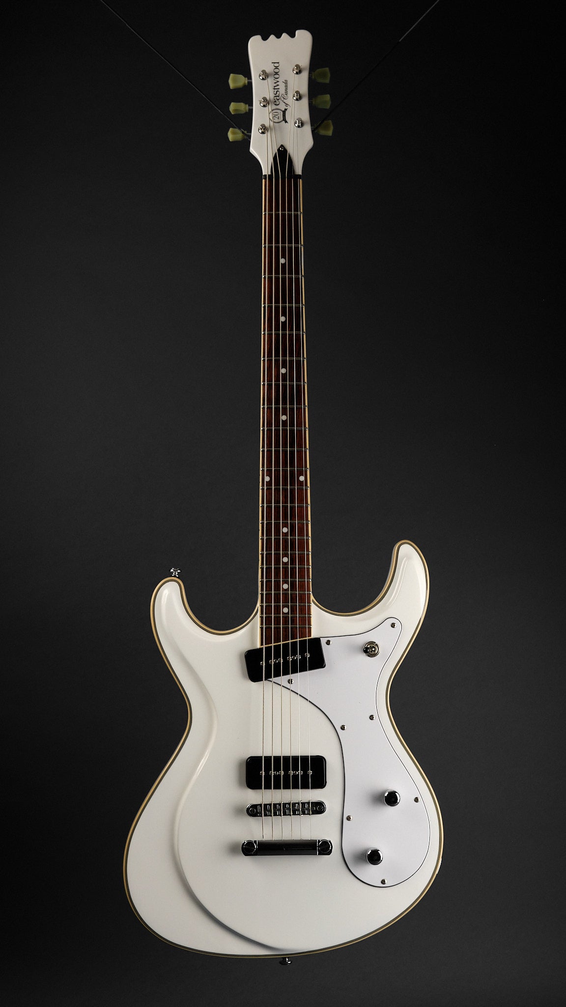 Eastwood Sidejack Baritone STD White on White (Second-Hand) - full front | Replay Guitars