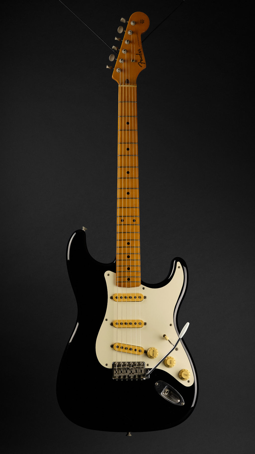 1989 Fender MIJ ST57-55 Stratocaster Black - full front | Replay Guitars