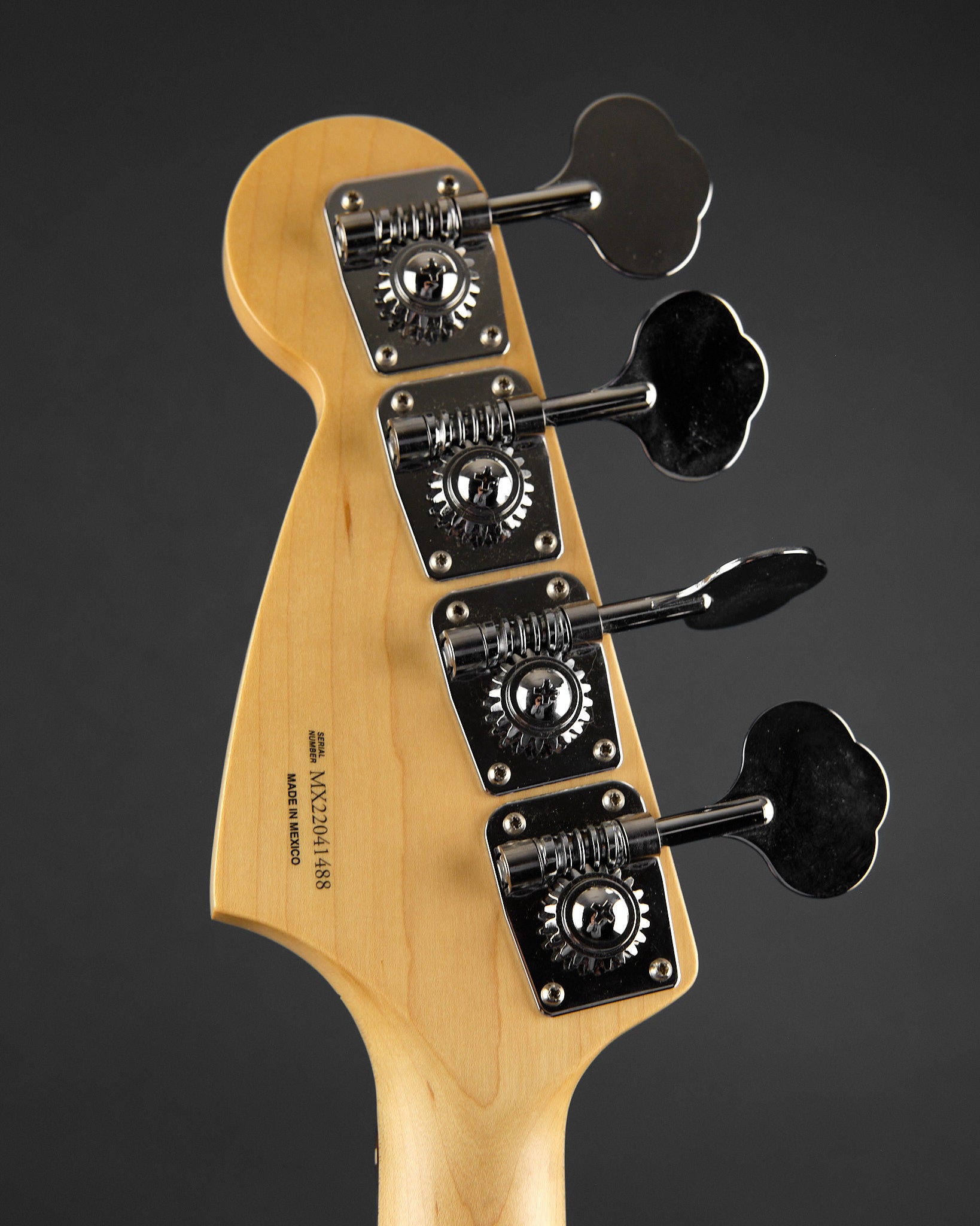2022 Fender Player Mustang Bass PJ Firemist Gold - headstock back | Replay Guitars