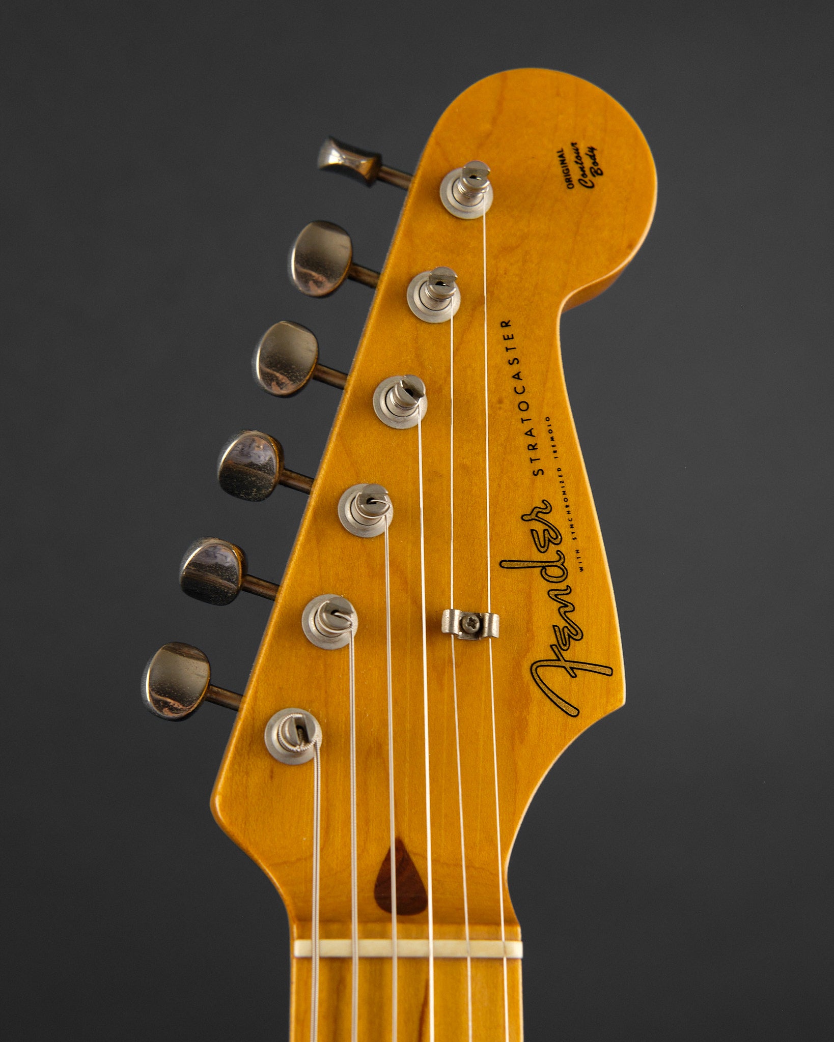 2000s Fender CIJ ST57-58US Stratocaster Sunburst - headstock front | Replay Guitars