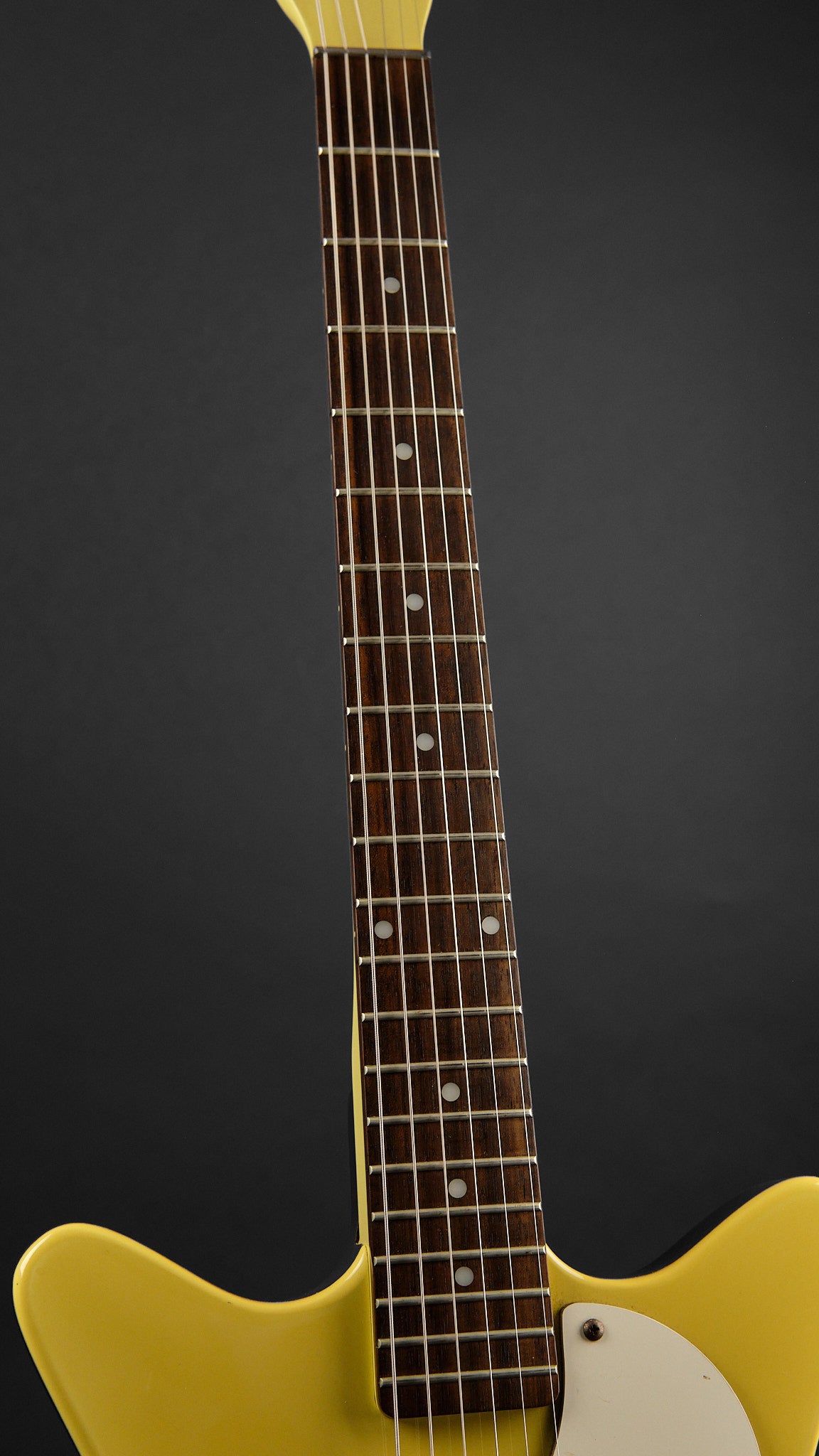 1990s Danelectro DC-59 Daddy-O Yellow - neck front | Replay Guitars