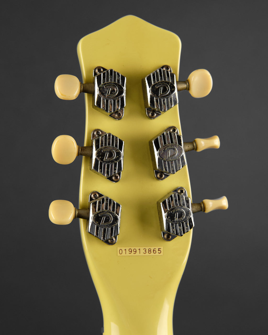 1990s Danelectro DC-59 Daddy-O Yellow - headstock back | Replay Guitars