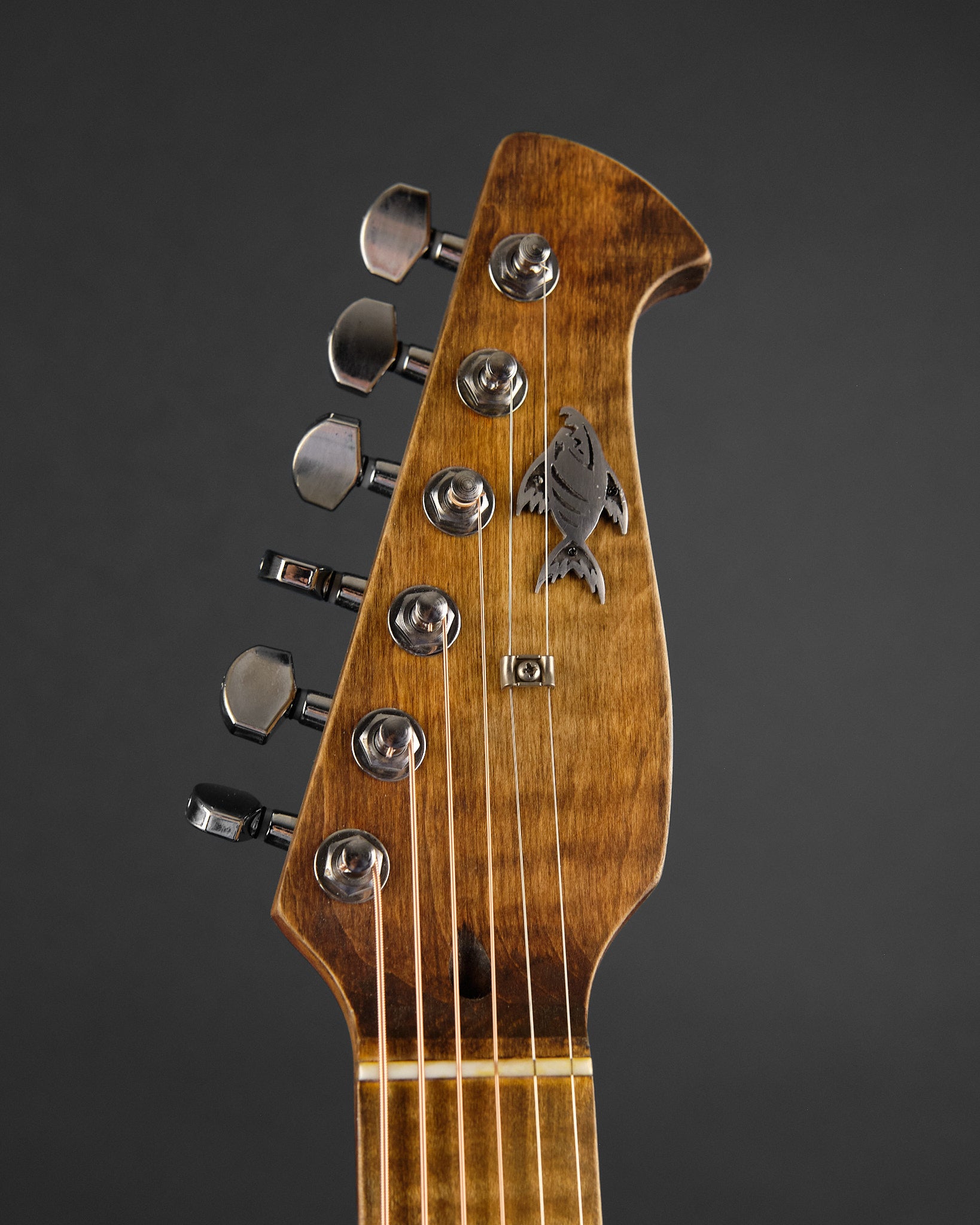 Sea Patrol Custom Guitars SP-38/57 Cutaway Resonator Aged Blue/Orange Crackle - headstock front | Replay Guitars