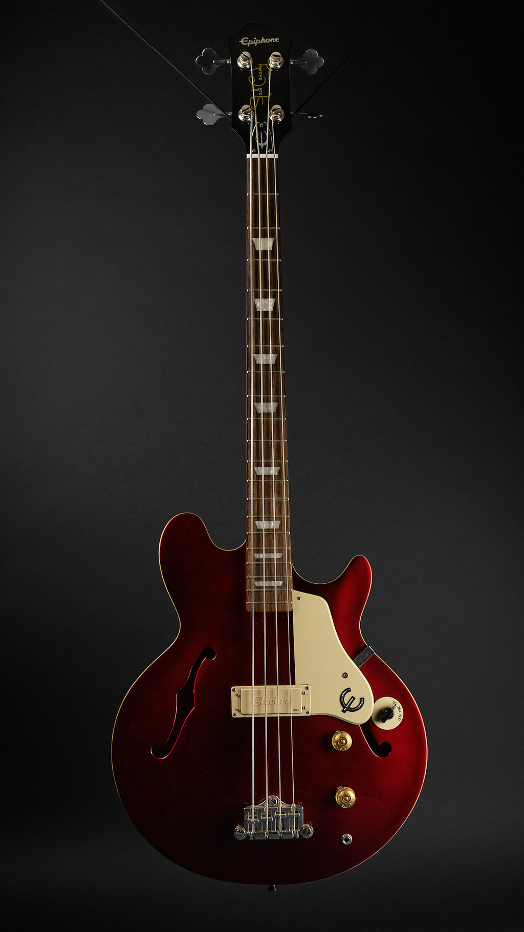 2022 Epiphone Jack Casady Bass Sparkling Burgundy - full front | Replay Guitars