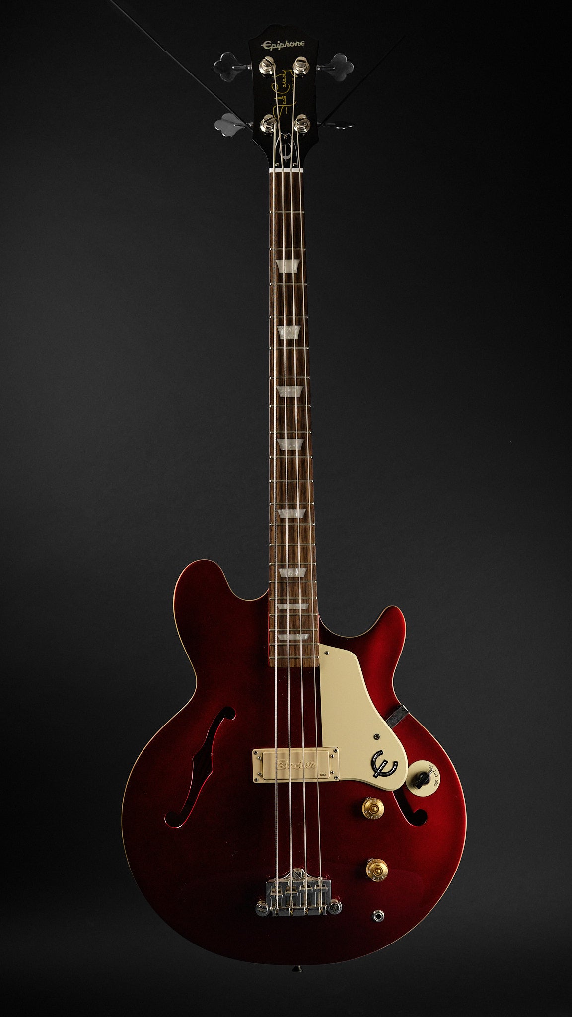 2022 Epiphone Jack Casady Bass Sparkling Burgundy - full front | Replay Guitars