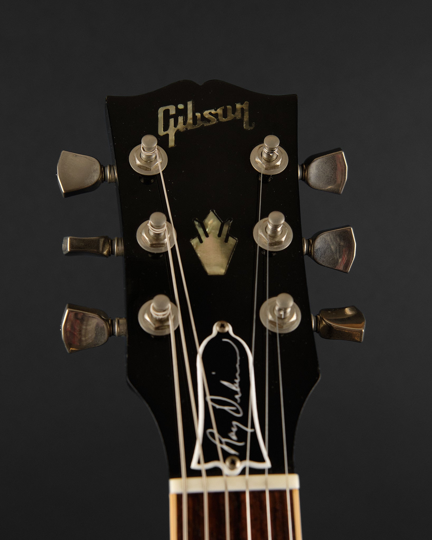 2006 Gibson Custom Shop Roy Orbison ES-335 Ebony - headstock front | Replay Guitars