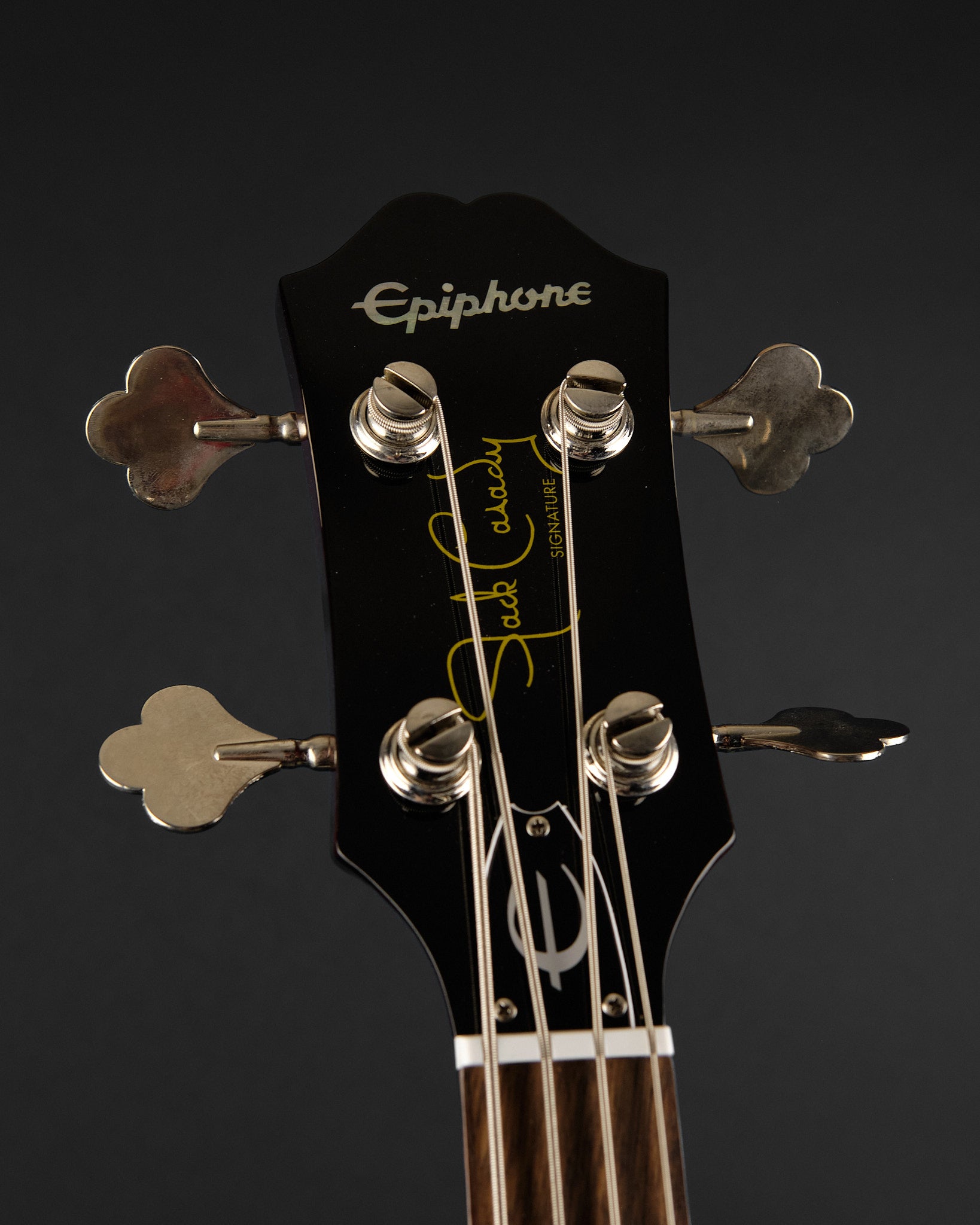 2022 Epiphone Jack Casady Bass Sparkling Burgundy - headstock front | Replay Guitars