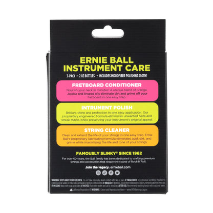 Ernie Ball Instrument Care 3-Pack Kit With Polishing Cloth