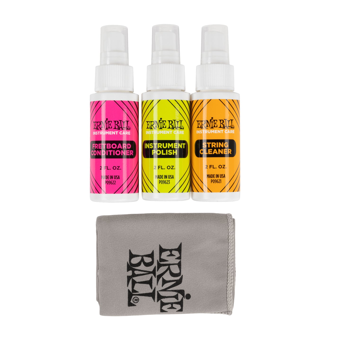 Ernie Ball Instrument Care 3-Pack Kit With Polishing Cloth